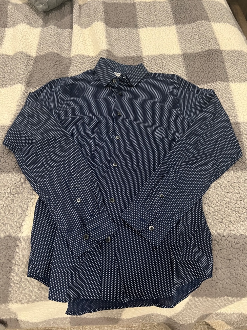 Express Navy Button-Up Shirt with White Dot Pattern - New with tags